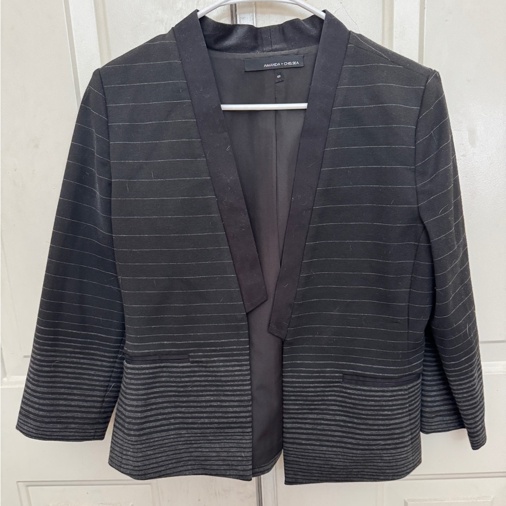 Amanda & Chelsea Black Gray Stripe Blazer Tailored Fit